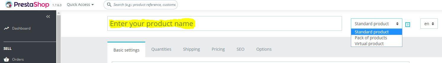 Fügen Sie den Produktnamen und den Typ ein